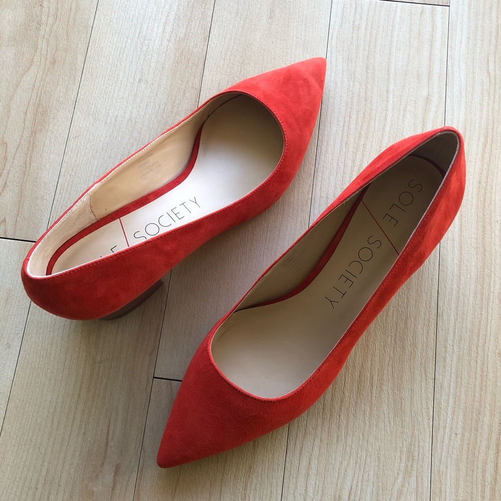NWOB Sole Society Suede Red Andorra Block Heels - Picture 4 of 8